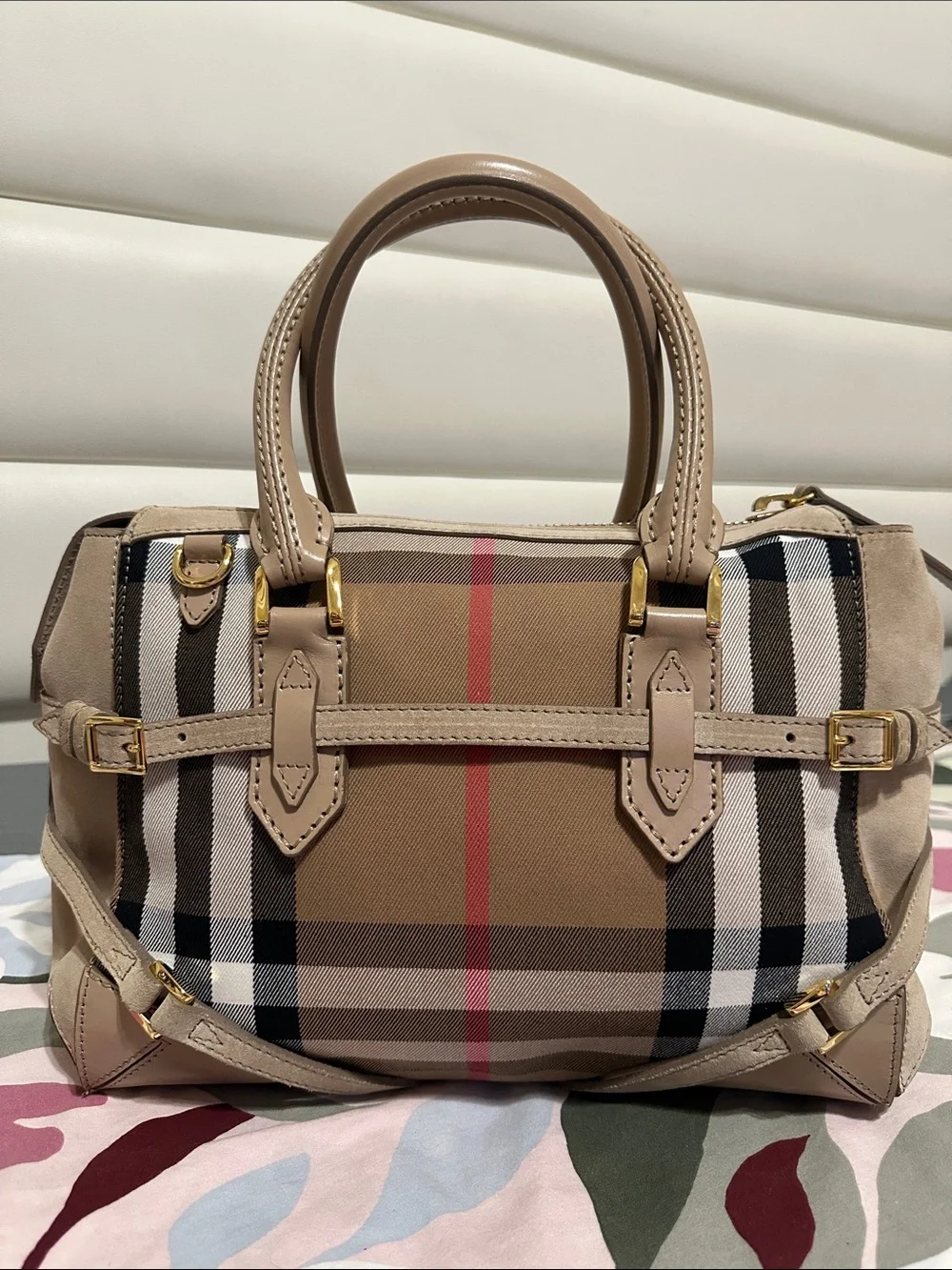 Burberry Beige/Tan Check Handbag with Gold Hardware